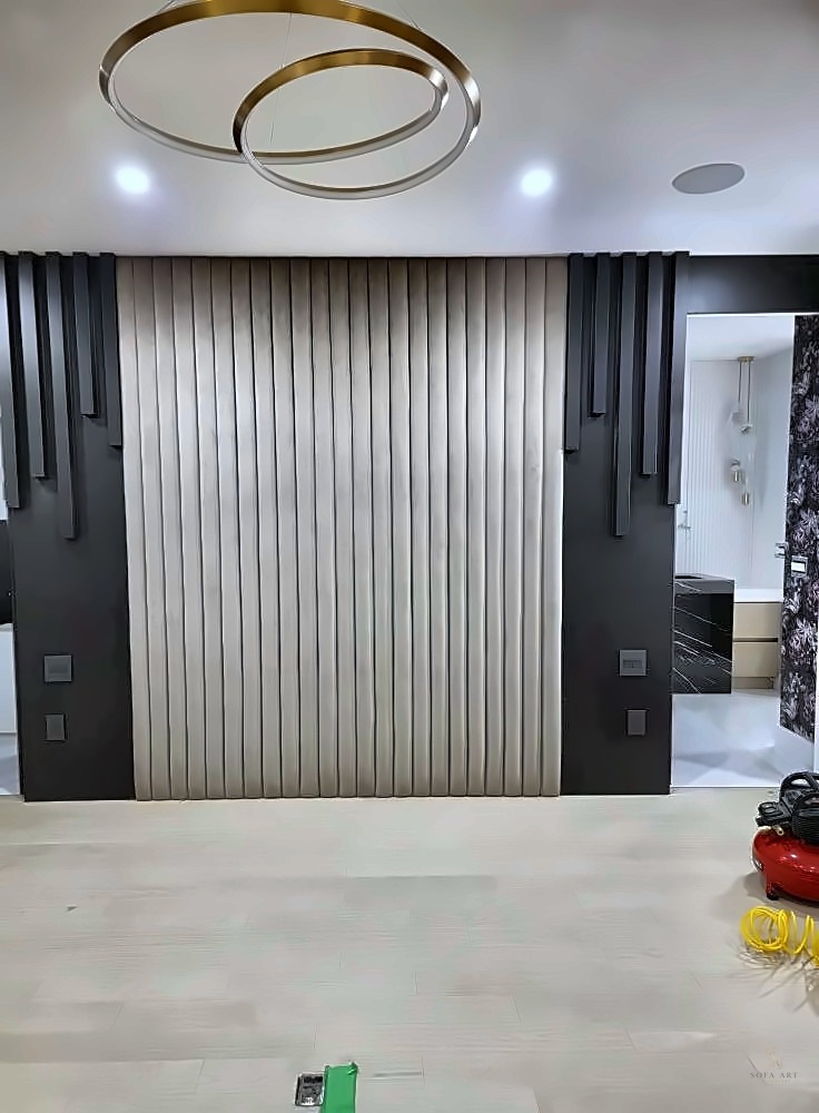 Wood-slat feature wall installation