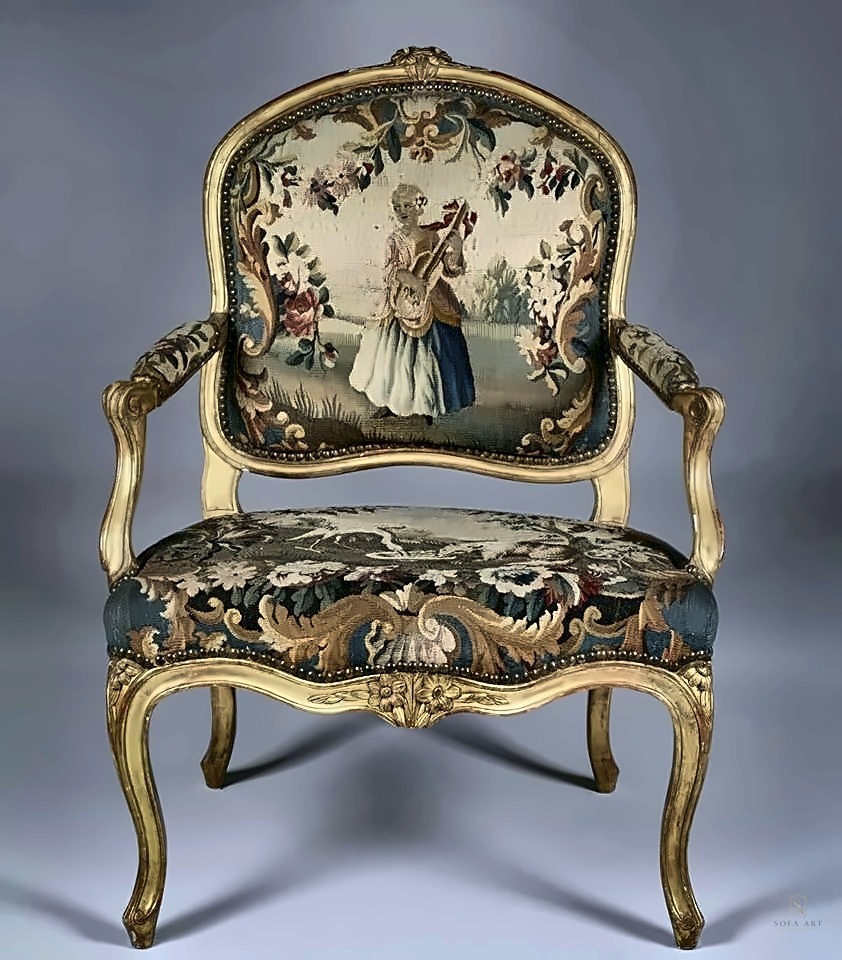 Blue damask classic upholstered armchair